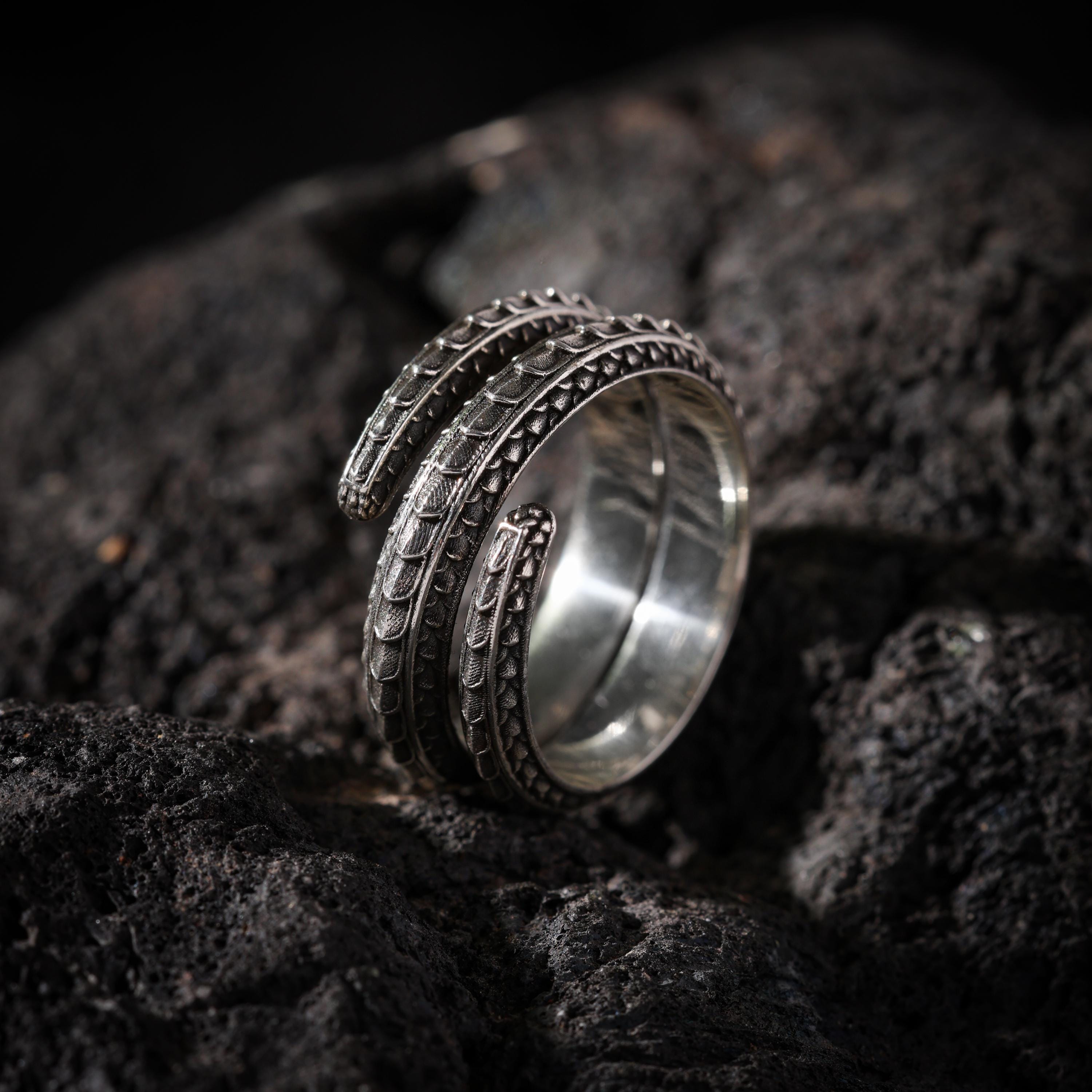 AURA DEER Sterling Silver Dragon Scale Adjustable Ring