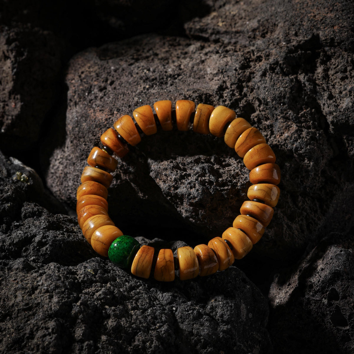 AURA DEER Thin-Cut Yak Bone Rondelle Bracelet with Turquoise