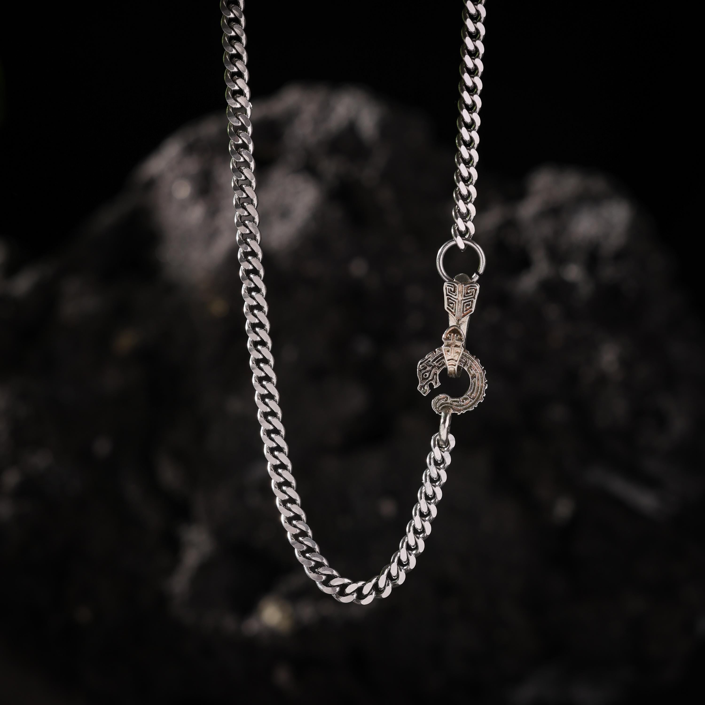 AURA DEER Kui Dragon Sterling Silver Cuban Chain Necklace