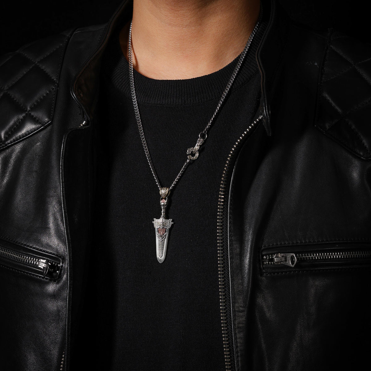 AURA DEER Kui Dragon Sterling Silver Cuban Chain Necklace