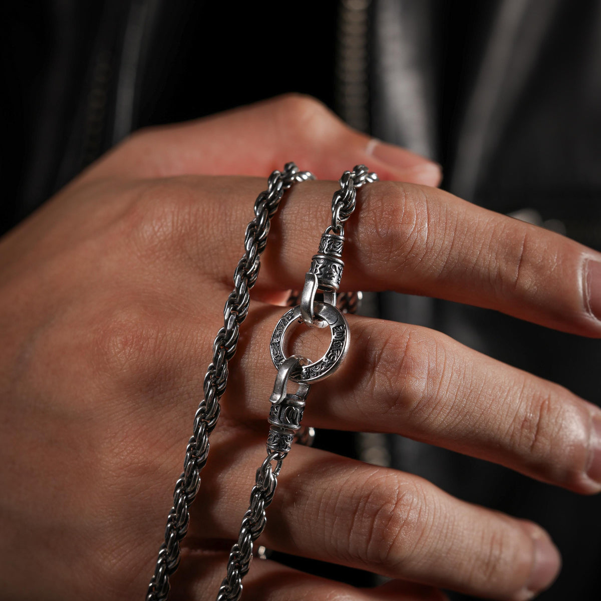 AURA DEER Om Mani Padme Hum Sterling Silver Rope Chain Necklace