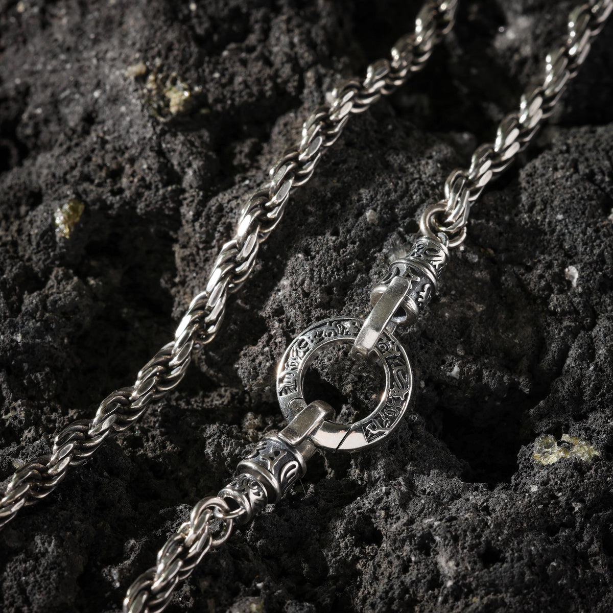 AURA DEER Om Mani Padme Hum Sterling Silver Rope Chain Necklace