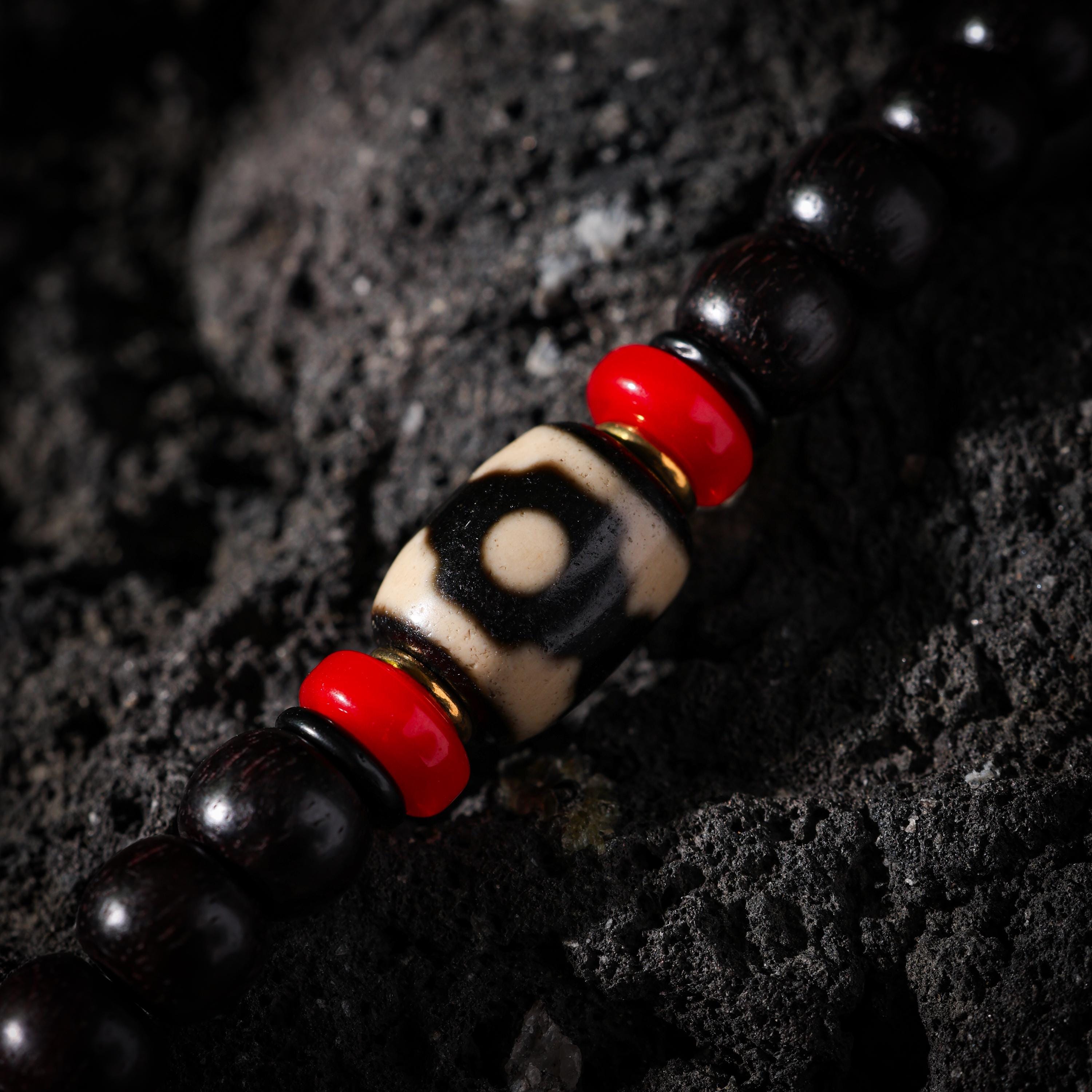 AURA DEER Bodhi Seed Dzi Turquoise & Red Agate 108-Bead Mala