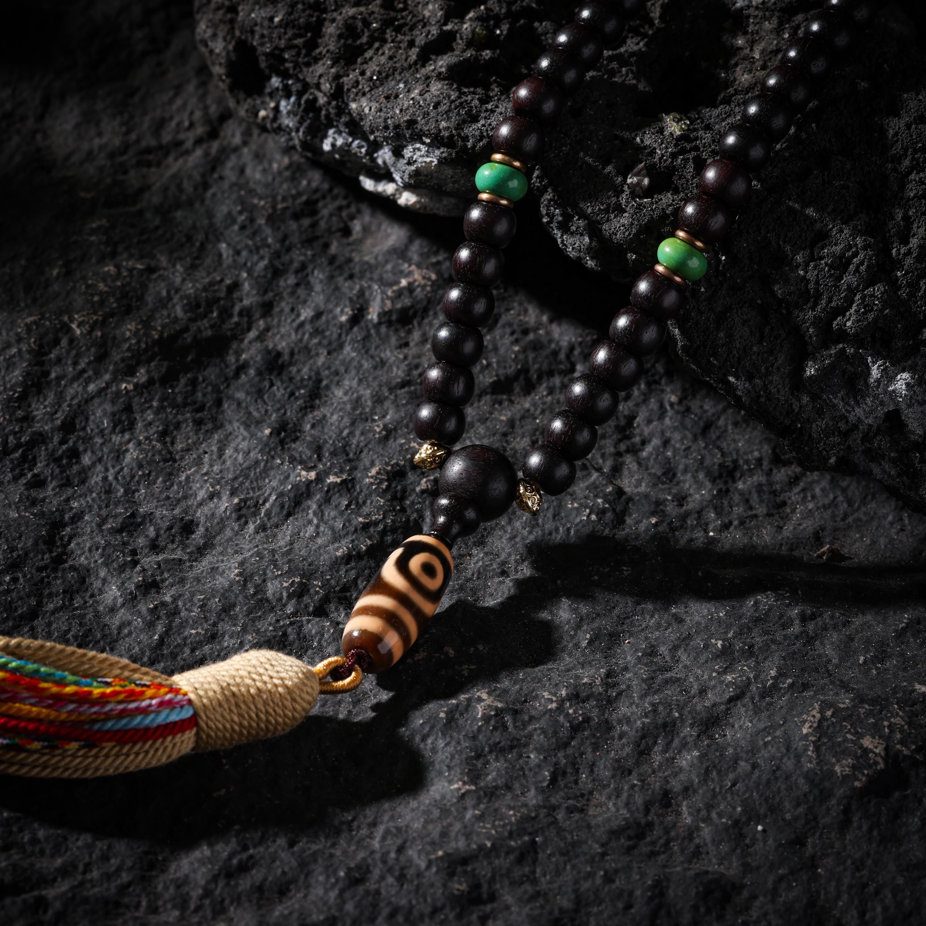 AURA DEER Bodhi Seed Dzi Turquoise & Red Agate 108-Bead Mala