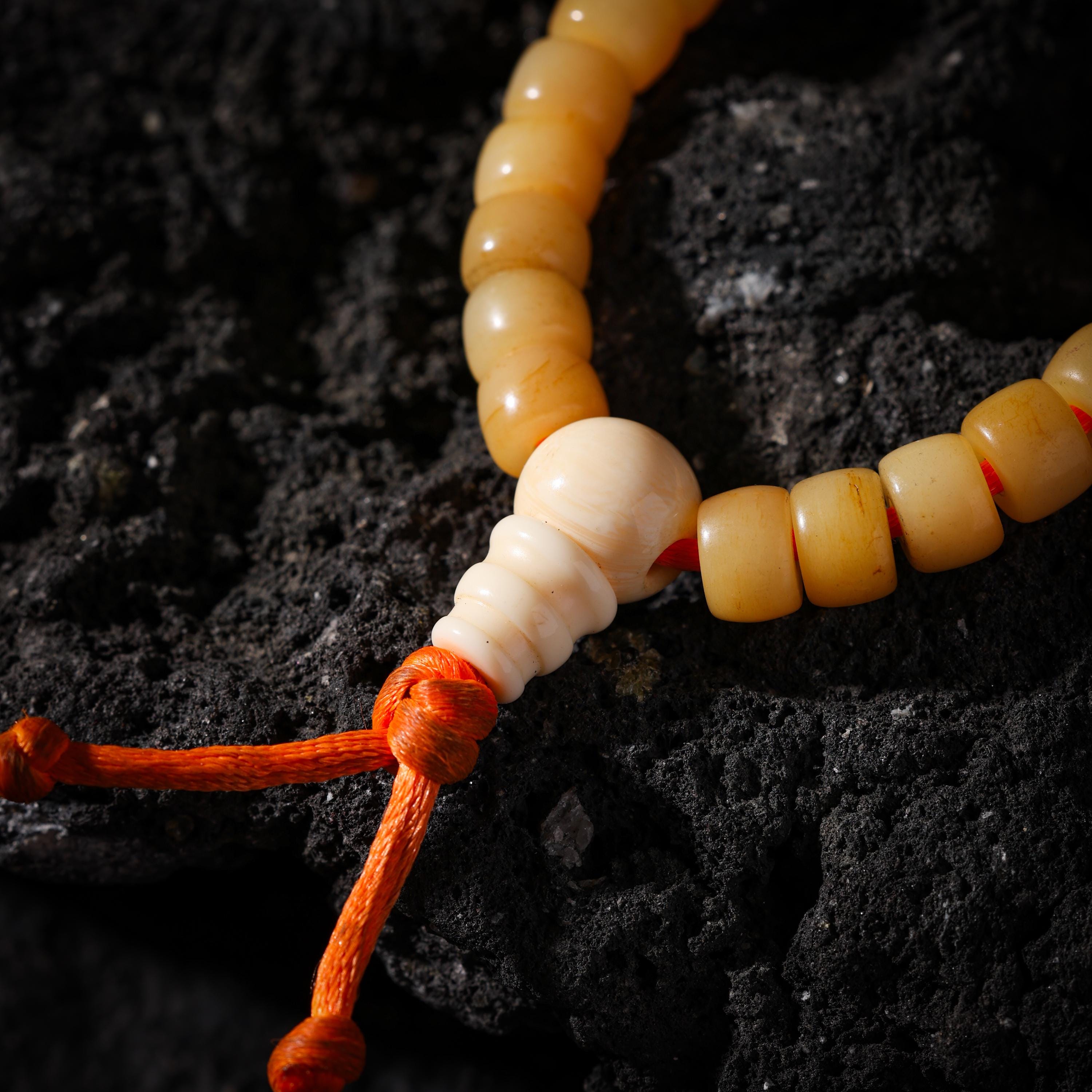 AURA DEER Aged Yak Bone 108-Bead Mala Necklace