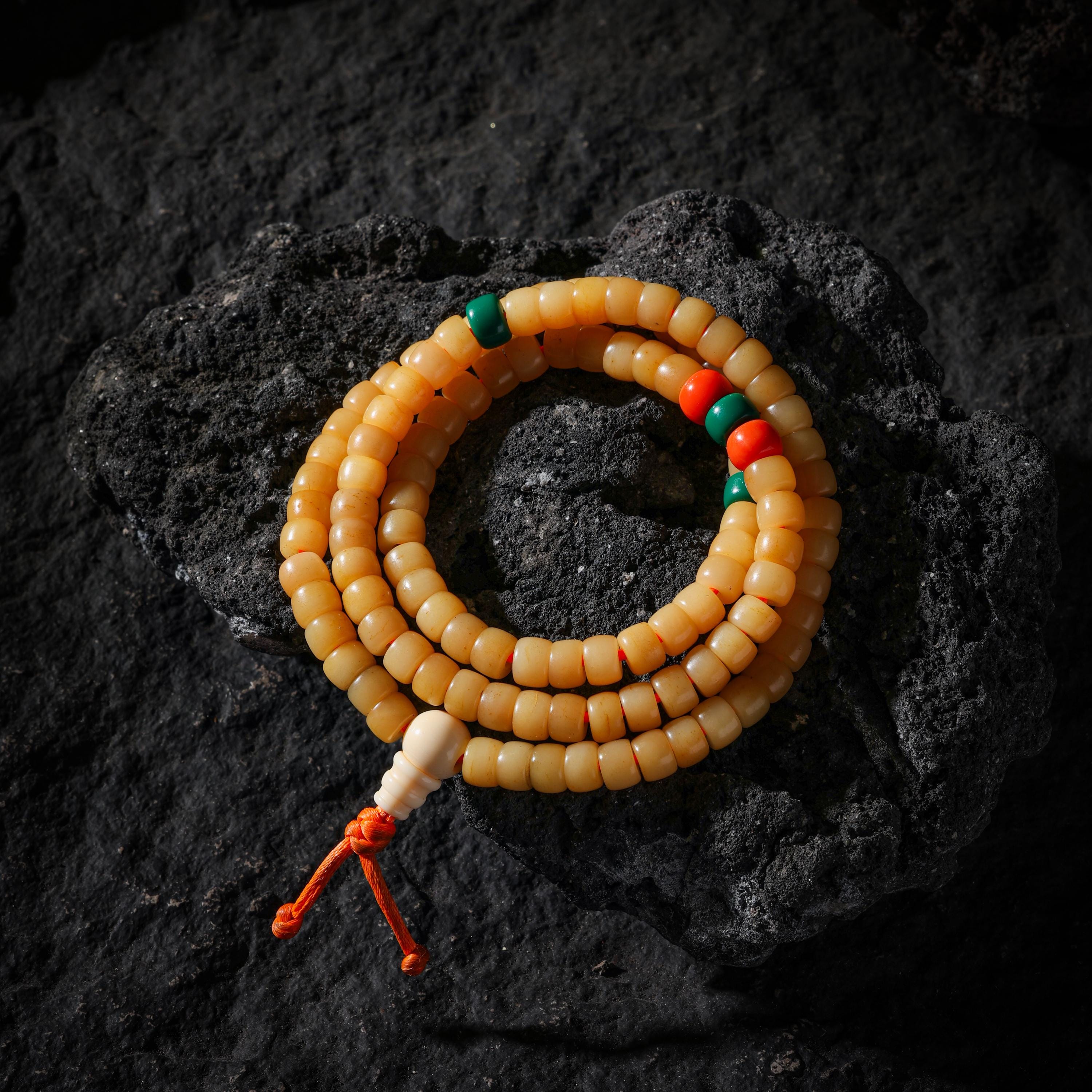 AURA DEER Aged Yak Bone 108-Bead Mala Necklace