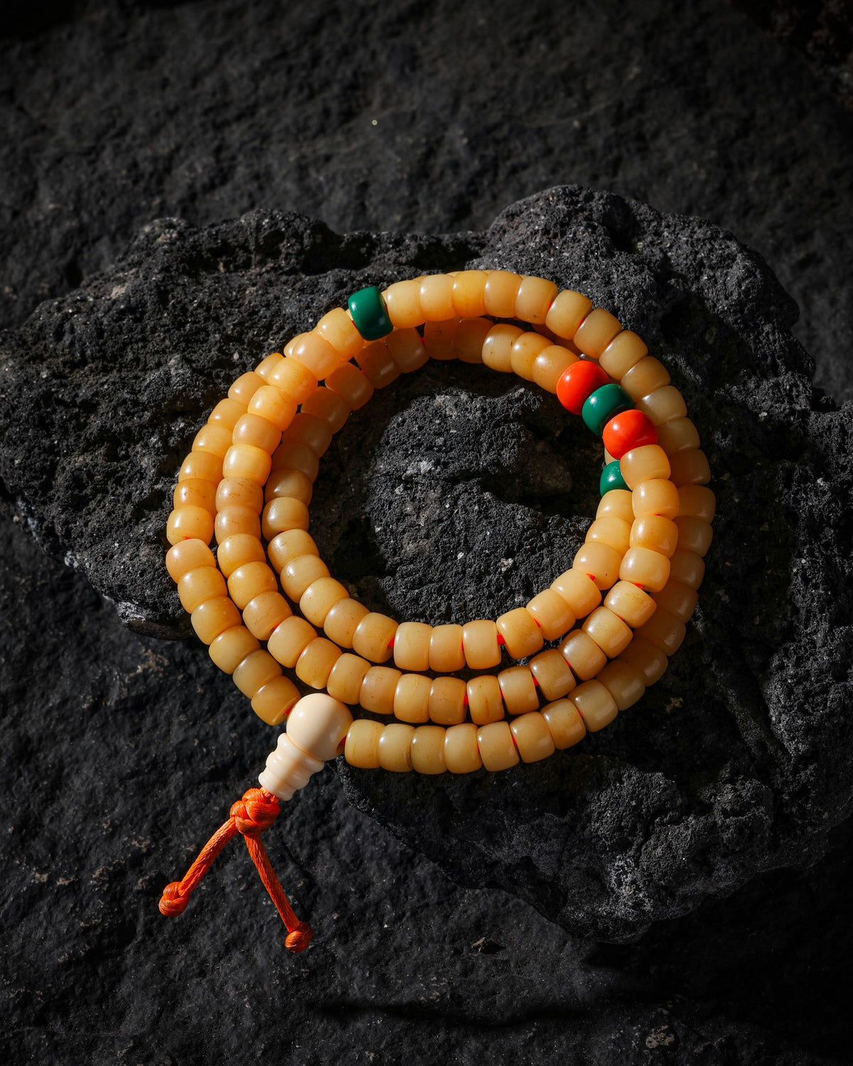 Aged Yak Bone 108-Bead Mala Necklace