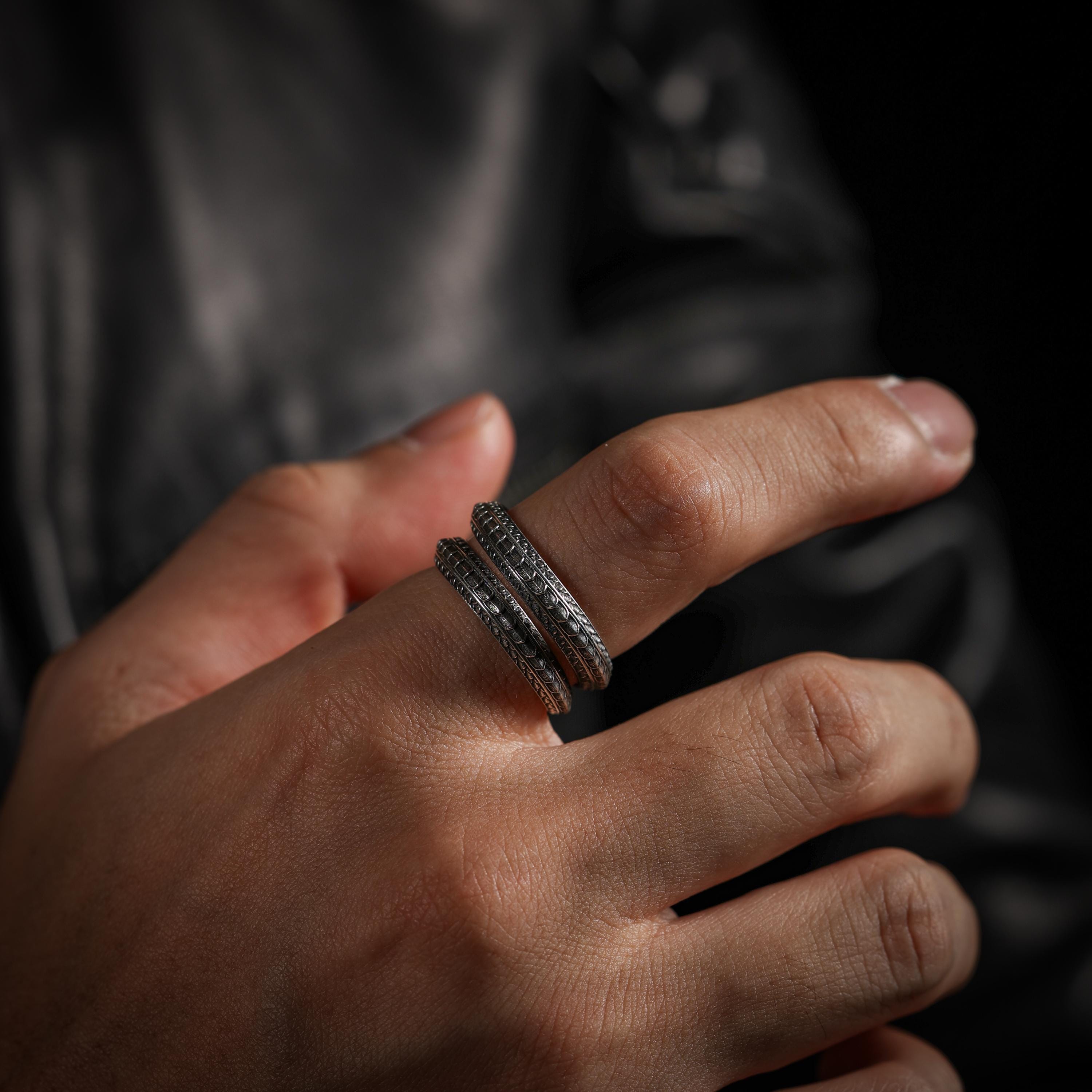 AURA DEER Sterling Silver Dragon Scale Adjustable Ring