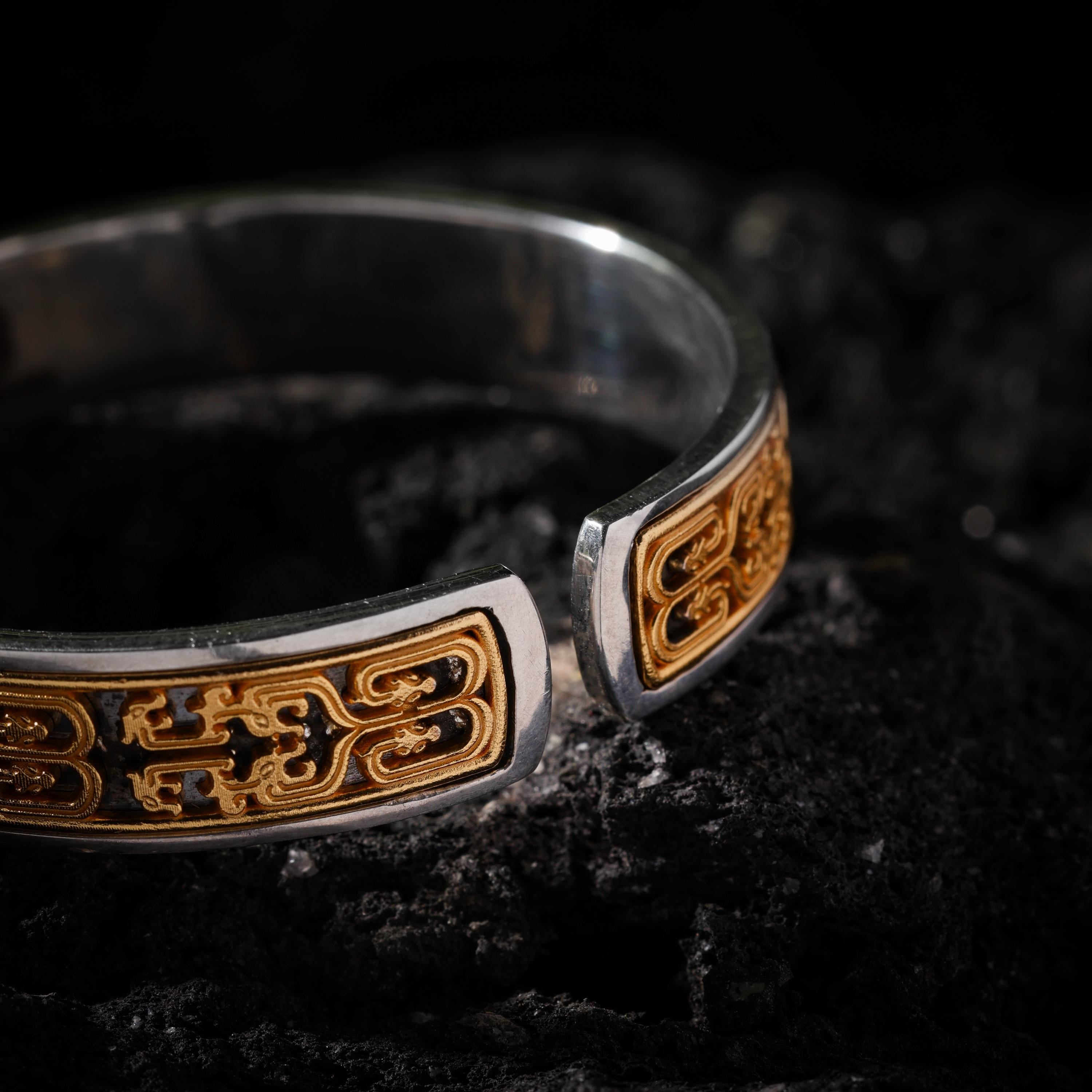 AURA DEER Taotie Mask Sterling Silver Cuff Bracelet