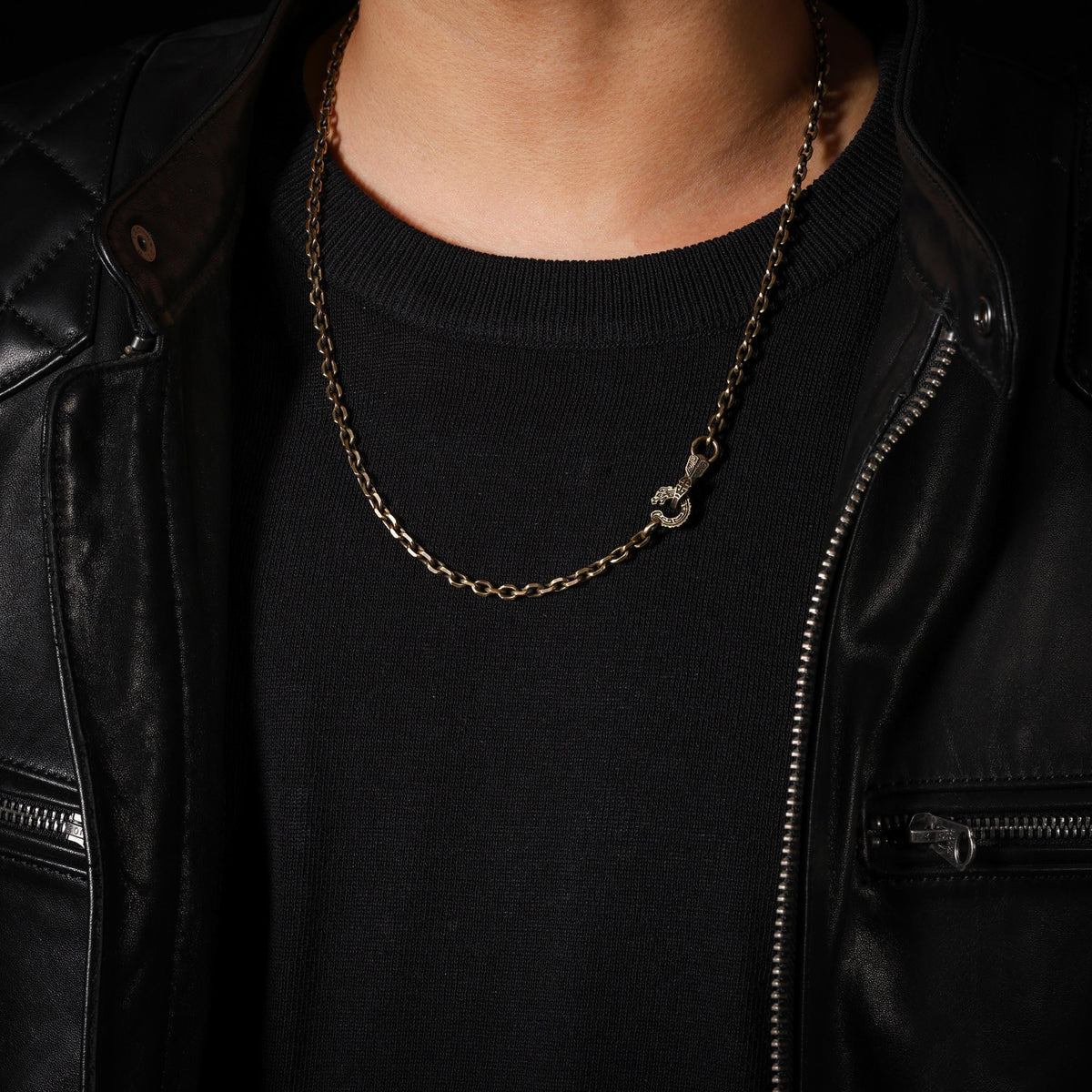 AURA DEER Kui Dragon Brass Faceted Rolo Chain Necklace