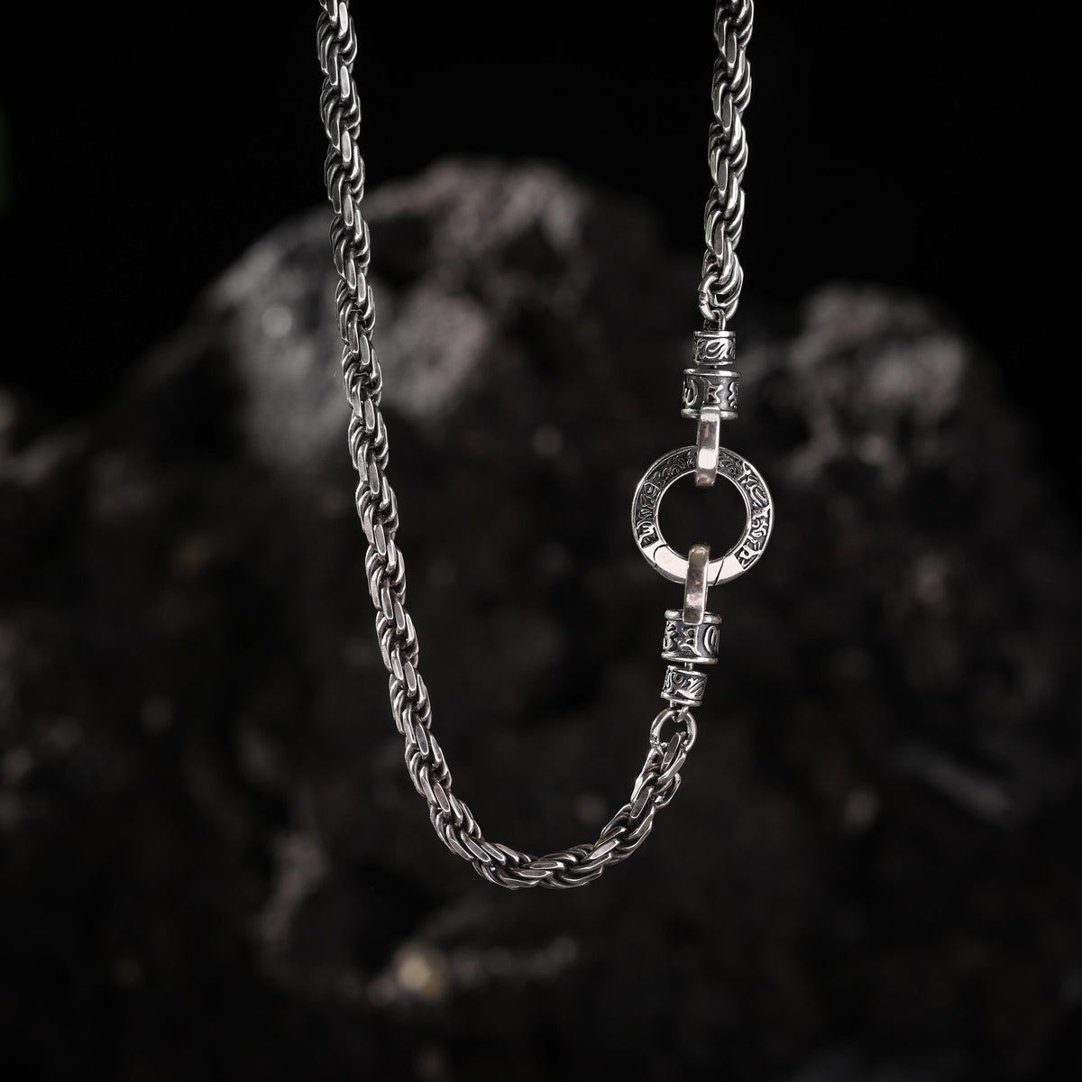AURA DEER Om Mani Padme Hum Sterling Silver Rope Chain Necklace