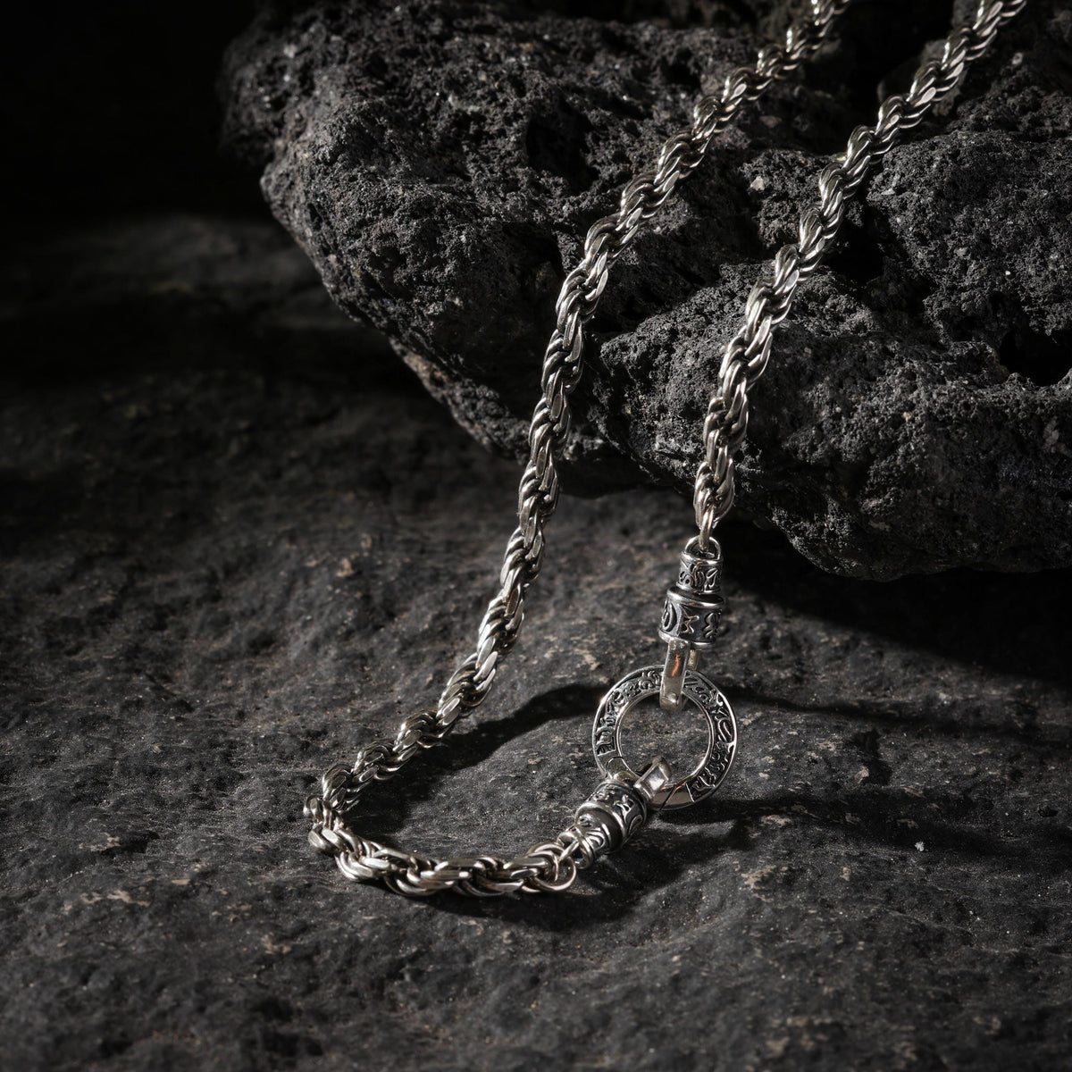 AURA DEER Om Mani Padme Hum Sterling Silver Rope Chain Necklace