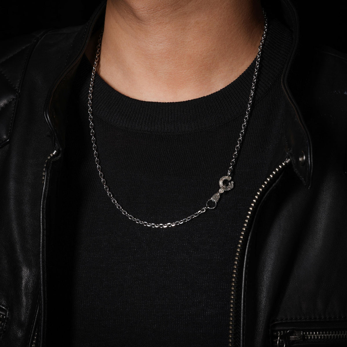 AURA DEER Kui Dragon White Copper Faceted Rolo Chain Necklace