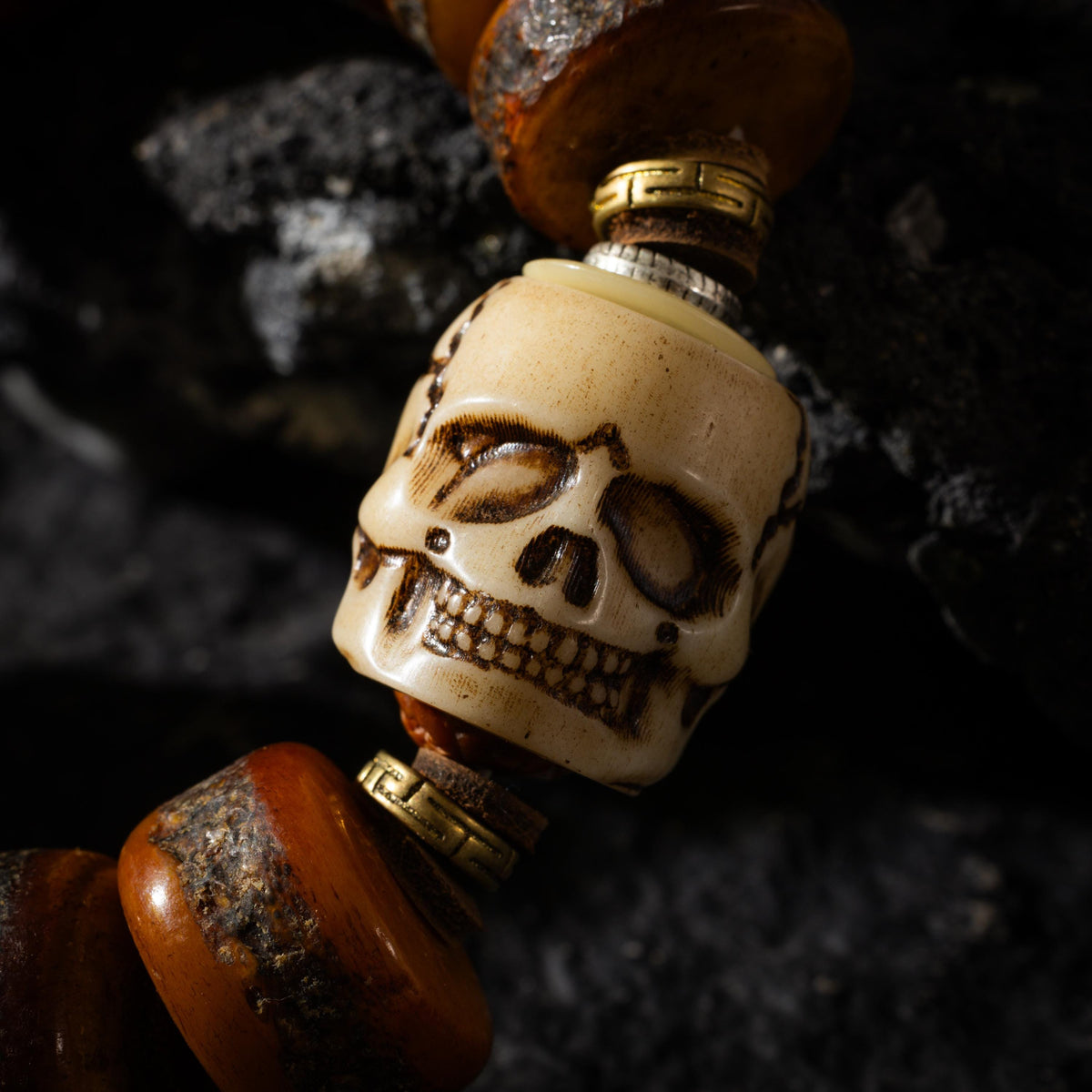 AURA DEER® Weathered Yak Bone Skull Bracelet Tibetan Talisman Jewelry
