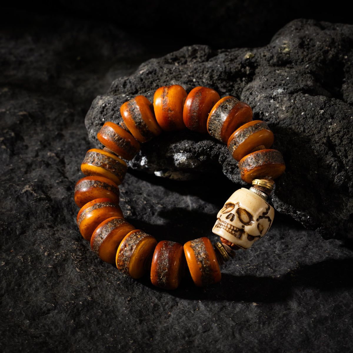 AURA DEER® Weathered Yak Bone Skull Bracelet Tibetan Talisman Jewelry
