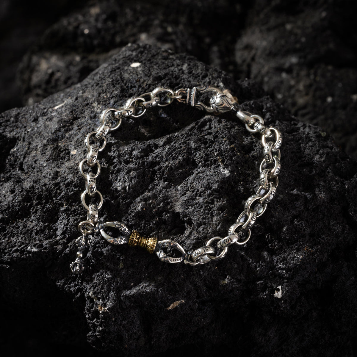 AURA DEER® Sterling Silver & Brass Vajra Bracelet Tibetan Protection Talisman