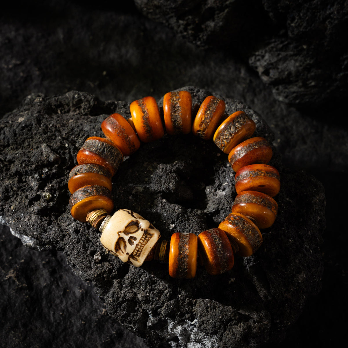 AURA DEER® Weathered Yak Bone Skull Bracelet Tibetan Talisman Jewelry
