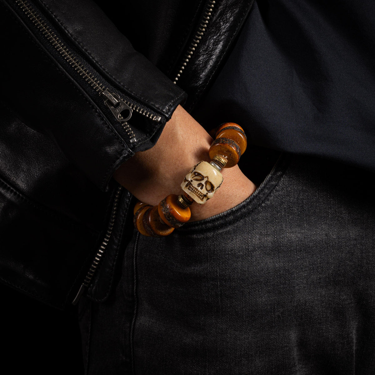 AURA DEER® Weathered Yak Bone Skull Bracelet Tibetan Talisman Jewelry