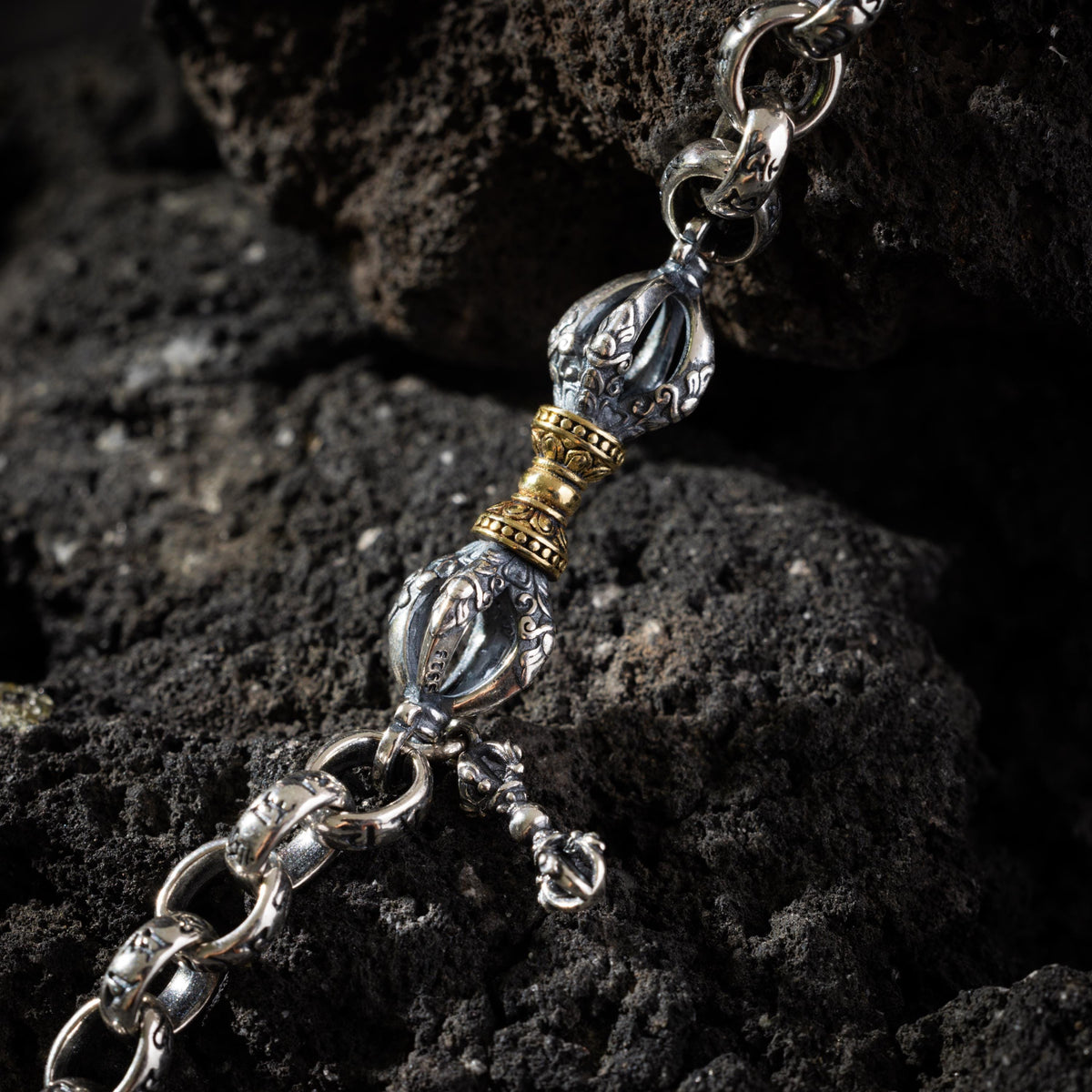 AURA DEER® Sterling Silver & Brass Vajra Bracelet Tibetan Protection Talisman