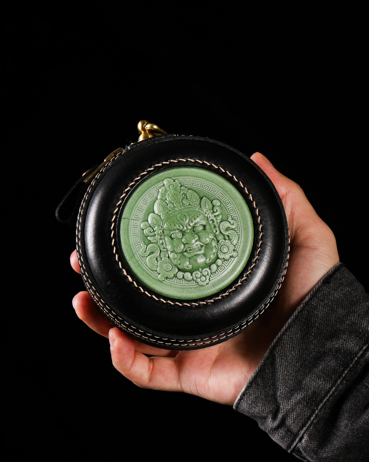 Borsa in pelle Jambhala gialla tibetana-9