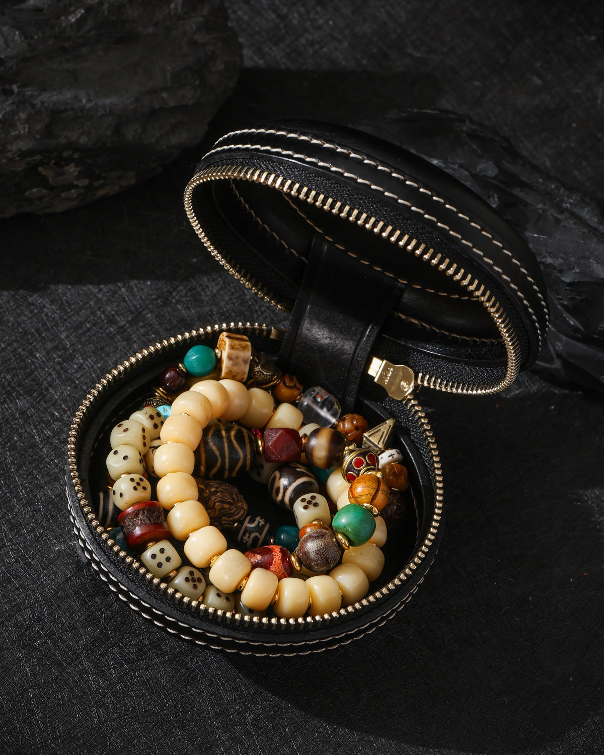 Borsa in pelle Jambhala gialla tibetana-20